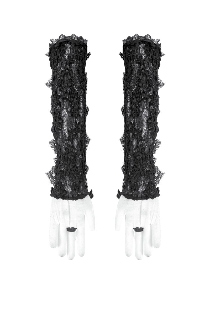 Schwarze Armstulpen Aletheia Lace Gloves aus Samt mit Spitzendetails von Dark In Love