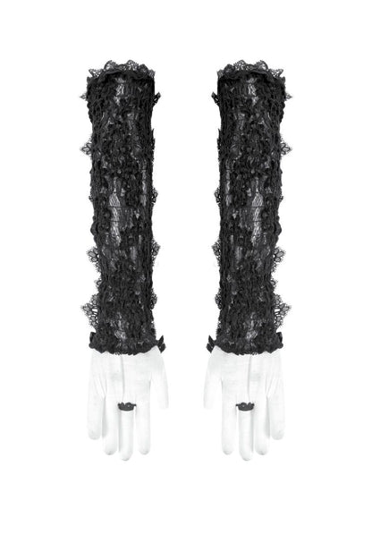 Schwarze Armstulpen Aletheia Lace Gloves aus Samt mit Spitzendetails von Dark In Love