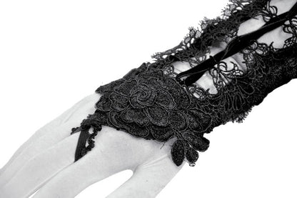 Schwarze Armstulpen Aletheia Lace Gloves aus Samt mit Spitzendetails von Dark In Love