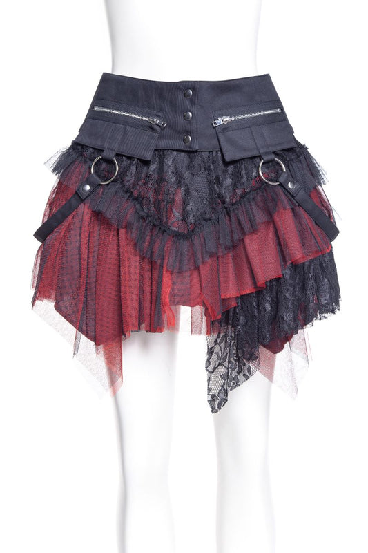 Kurzer Rock Amelia Skirt black/red mit rotem Stoffelement von Punk Rave