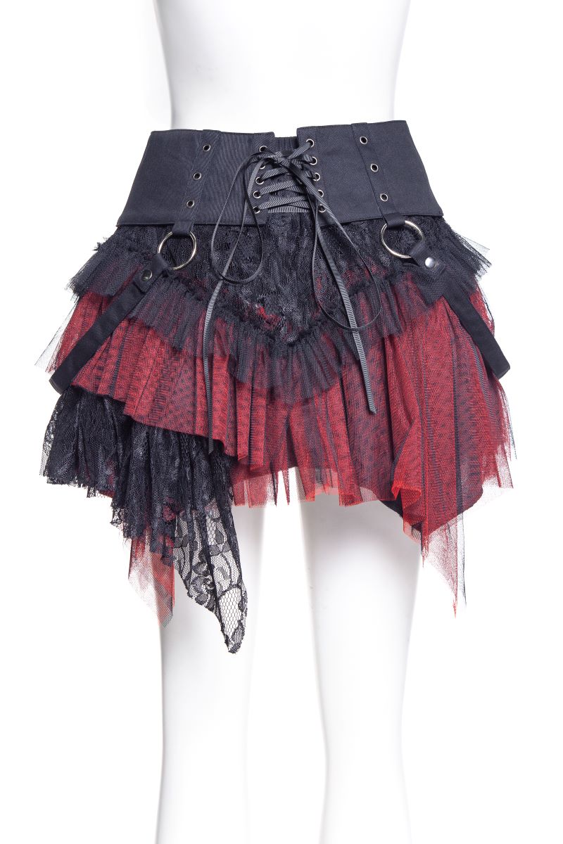 Kurzer Rock Amelia Skirt black/red mit rotem Stoffelement von Punk Rave