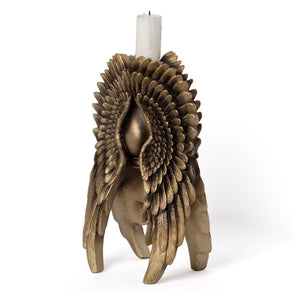 Kunstvoller Kerzenständer Angel Wing Candleholder aus Kunstharz mit antikem Gold-Finish in Flügelform von Alchemy England