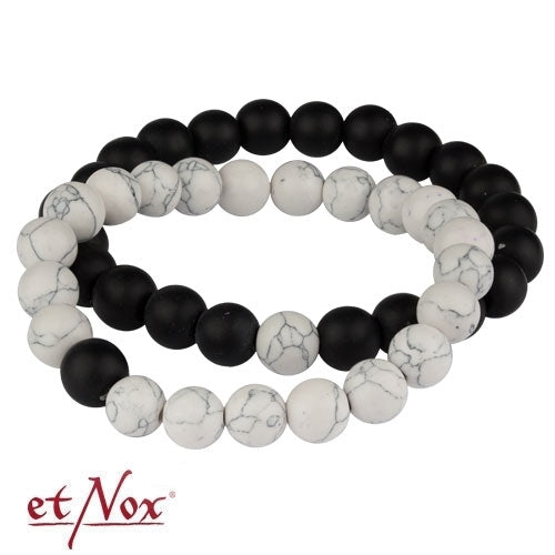 Schwarz/Weißes Armband-Set mit Achat und Türkis von etNox