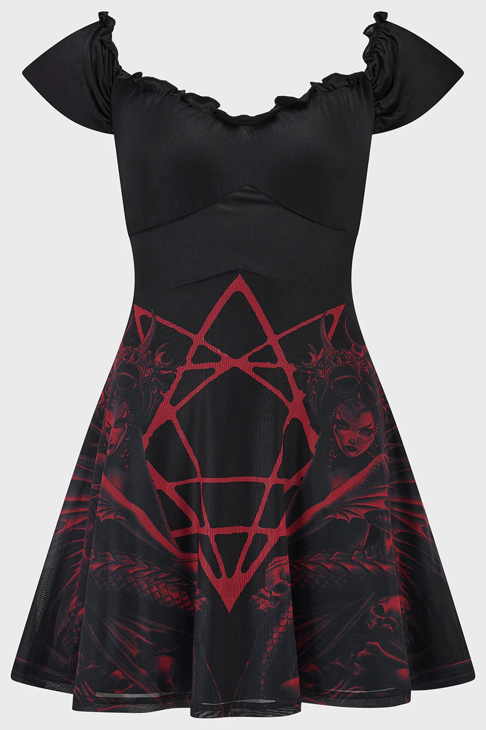 Schwarzes Kleid Atargatis Mini Dress mit okkultem Print von Killstar