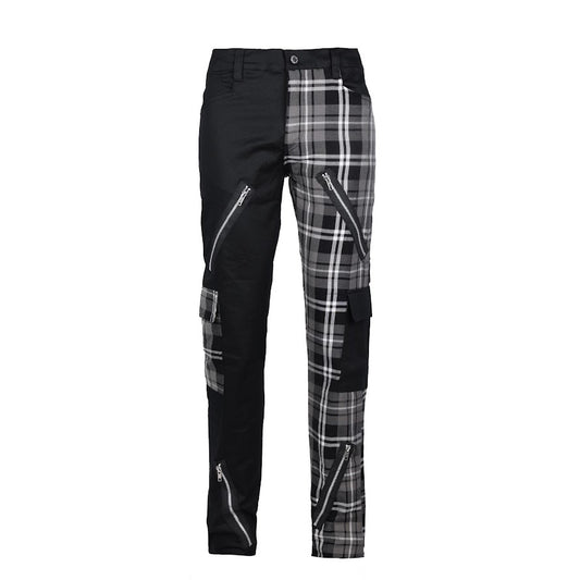 Schwarz-graue Hose Freak Pants Grey Tartan mit zwei verschiedenen Hosenbeinen und vielen Details von Black Pistol