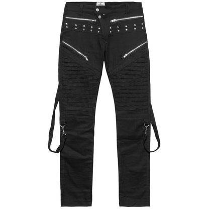 Schwarze Sew Pants mit Riemen, Nieten und texturierten Stoffteilen von Black Pistol