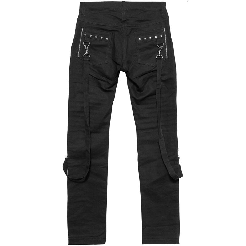 Rückseite Schwarze Sew Pants mit Riemen, Nieten und texturierten Stoffteilen von Black Pistol