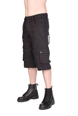 Schwarze, kurze Hose Chain Shorts Denim mit Ketten und Zierreißverschlüssen von Black Pistol