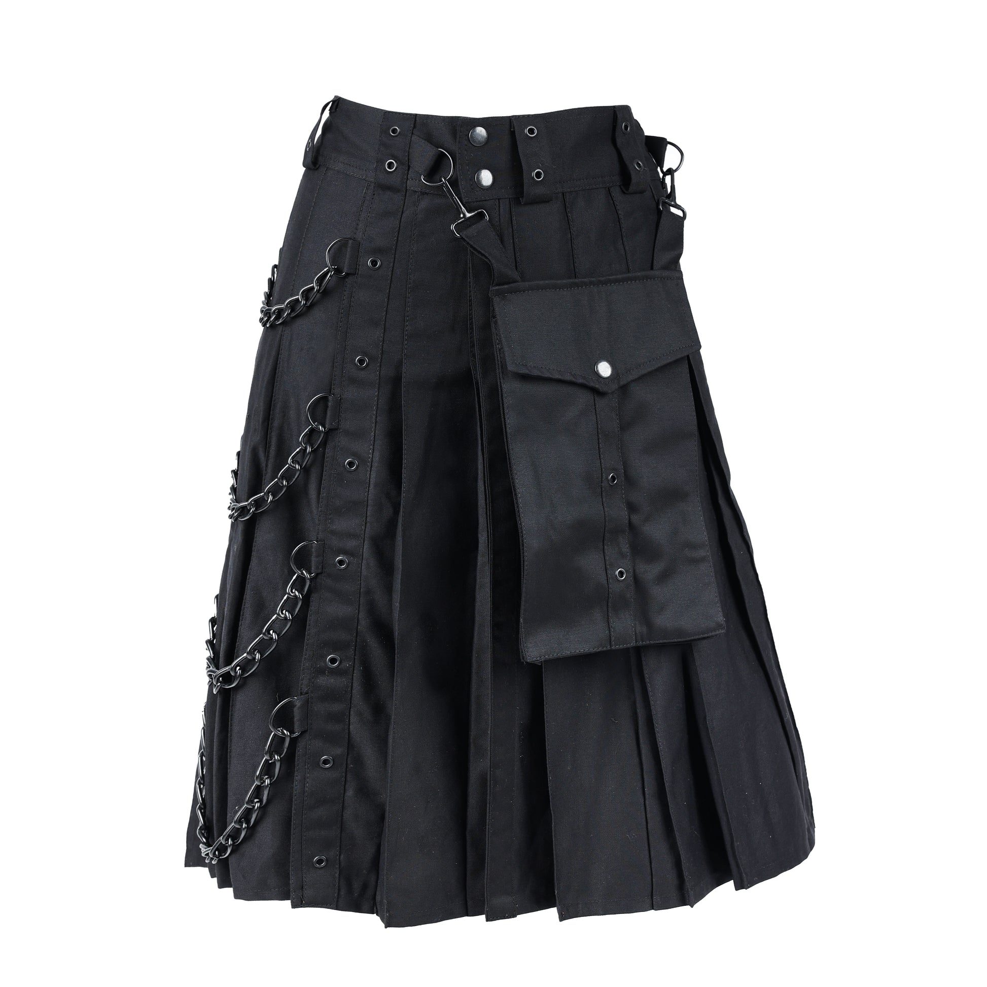 Schwarzer Chain Kilt Denim mit Ketten und abnehmbarer Kilttasche von Black Pistol