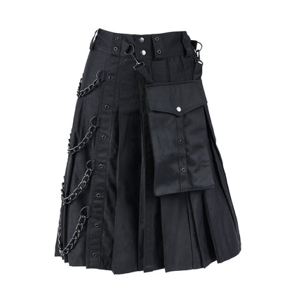Schwarzer Chain Kilt Denim mit Ketten und abnehmbarer Kilttasche von Black Pistol