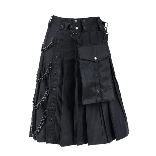 Schwarzer Chain Kilt Denim mit Ketten und abnehmbarer Kilttasche von Black Pistol