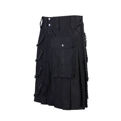 Schwarzer Chain Kilt Denim mit Ketten und abnehmbarer Kilttasche von Black Pistol