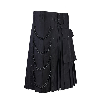 Schwarzer Chain Kilt Denim mit Ketten und abnehmbarer Kilttasche von Black Pistol