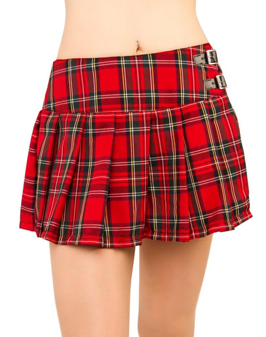 Rot-karierter Rock Buckle Mini Skirt Tartan mit Schnallen von Black Pistol