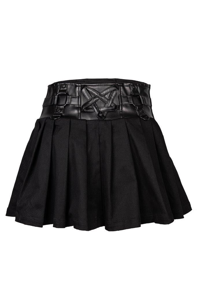 Schwarzer Rock Hells Mini Skirt mit Kunstlederpentagramm von Black Pistol