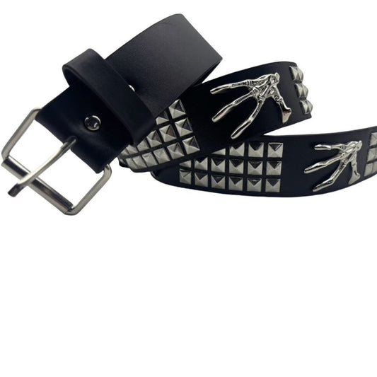 Schwarzer Nietengürtel FINGERS BELT mit Handdetails von Moon Attic