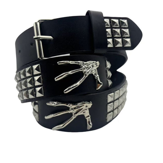 Schwarzer Nietengürtel FINGERS BELT mit Handdetails von Moon Attic