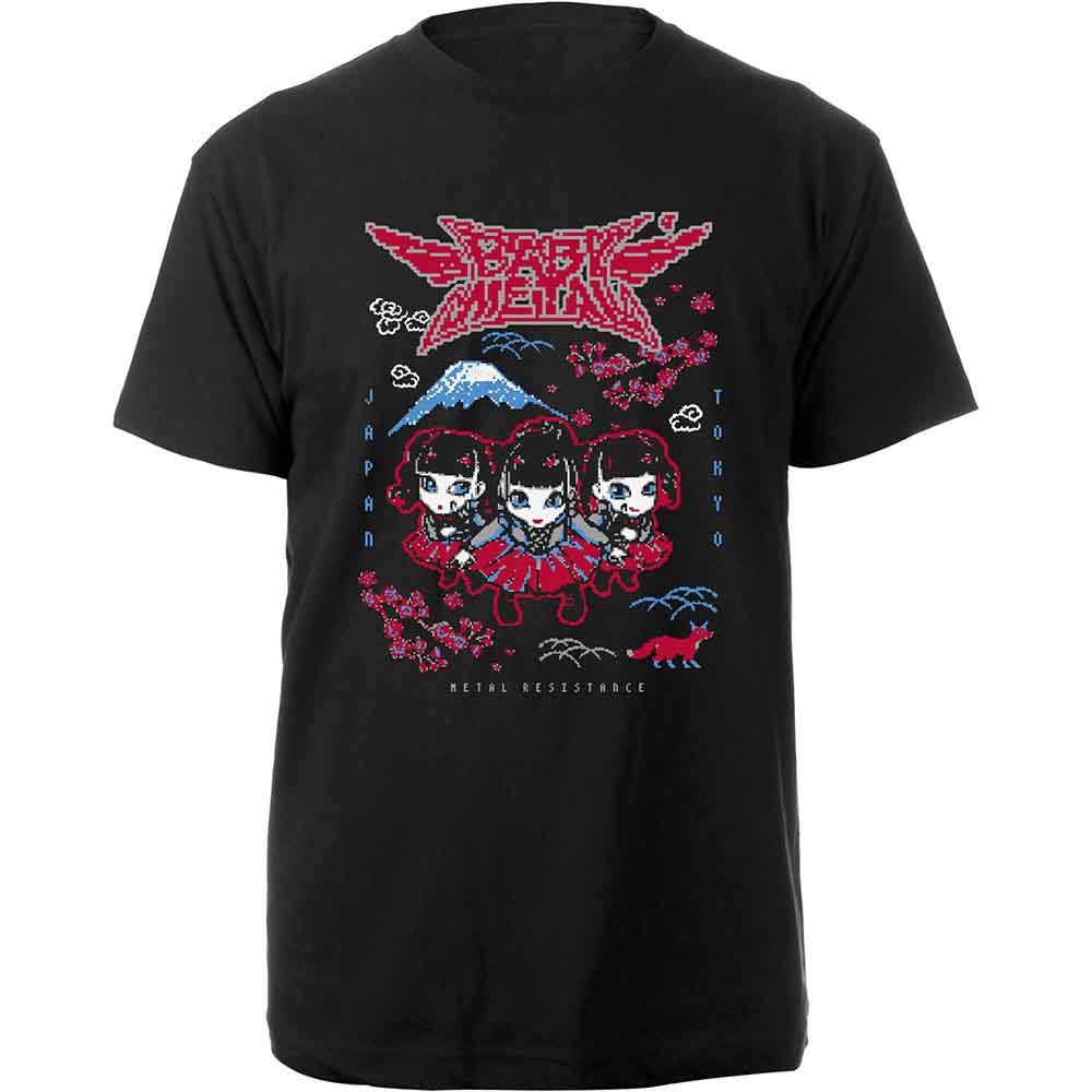 Lizensiertes Babymetal Pixel Tokyo Bandshirt mit buntem Pixel-Art-Print