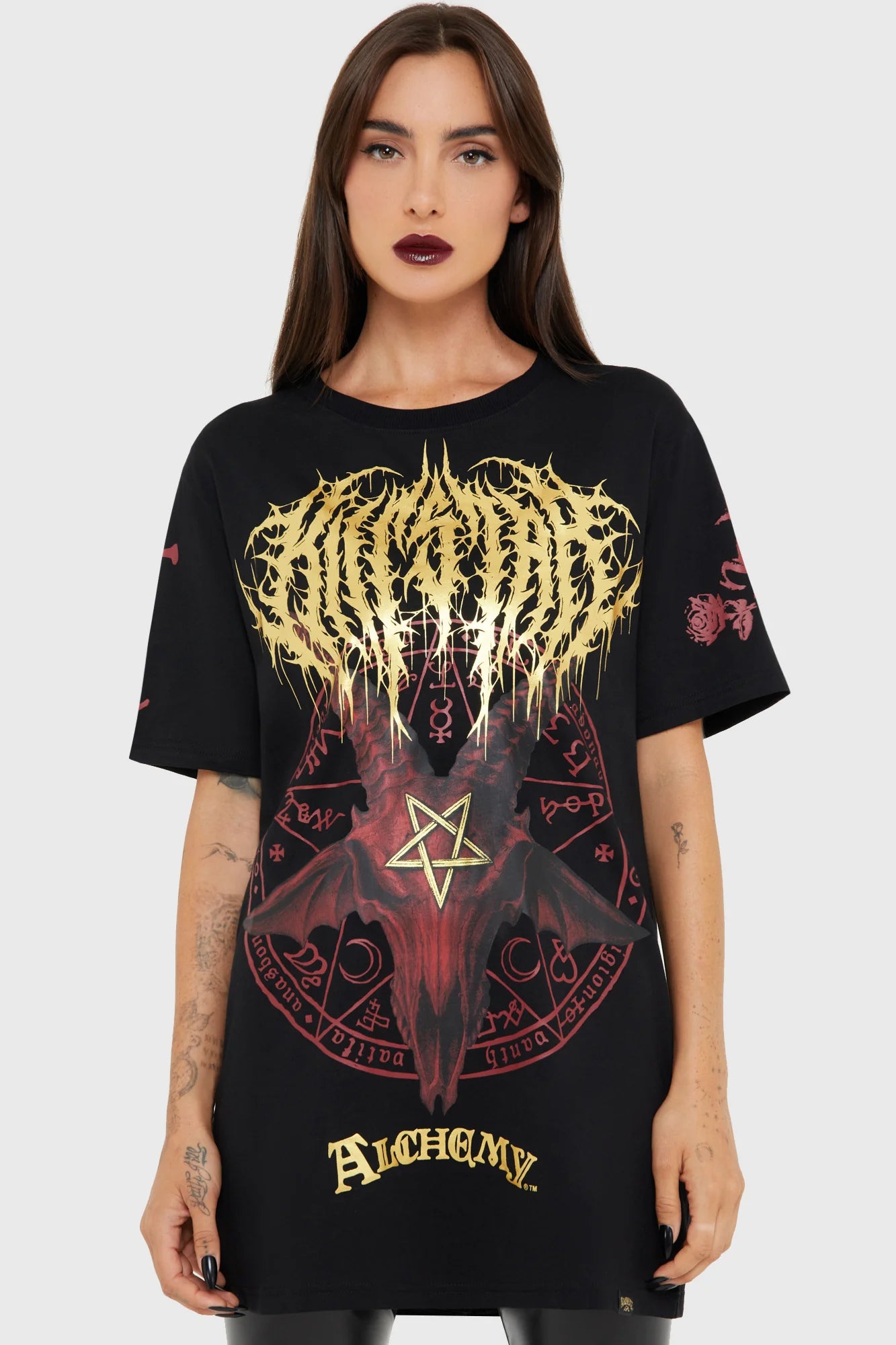 Schwarzes Shirt Baphomet Zisurrû T-Shirt mit Ziegenkopf Print von Killstar