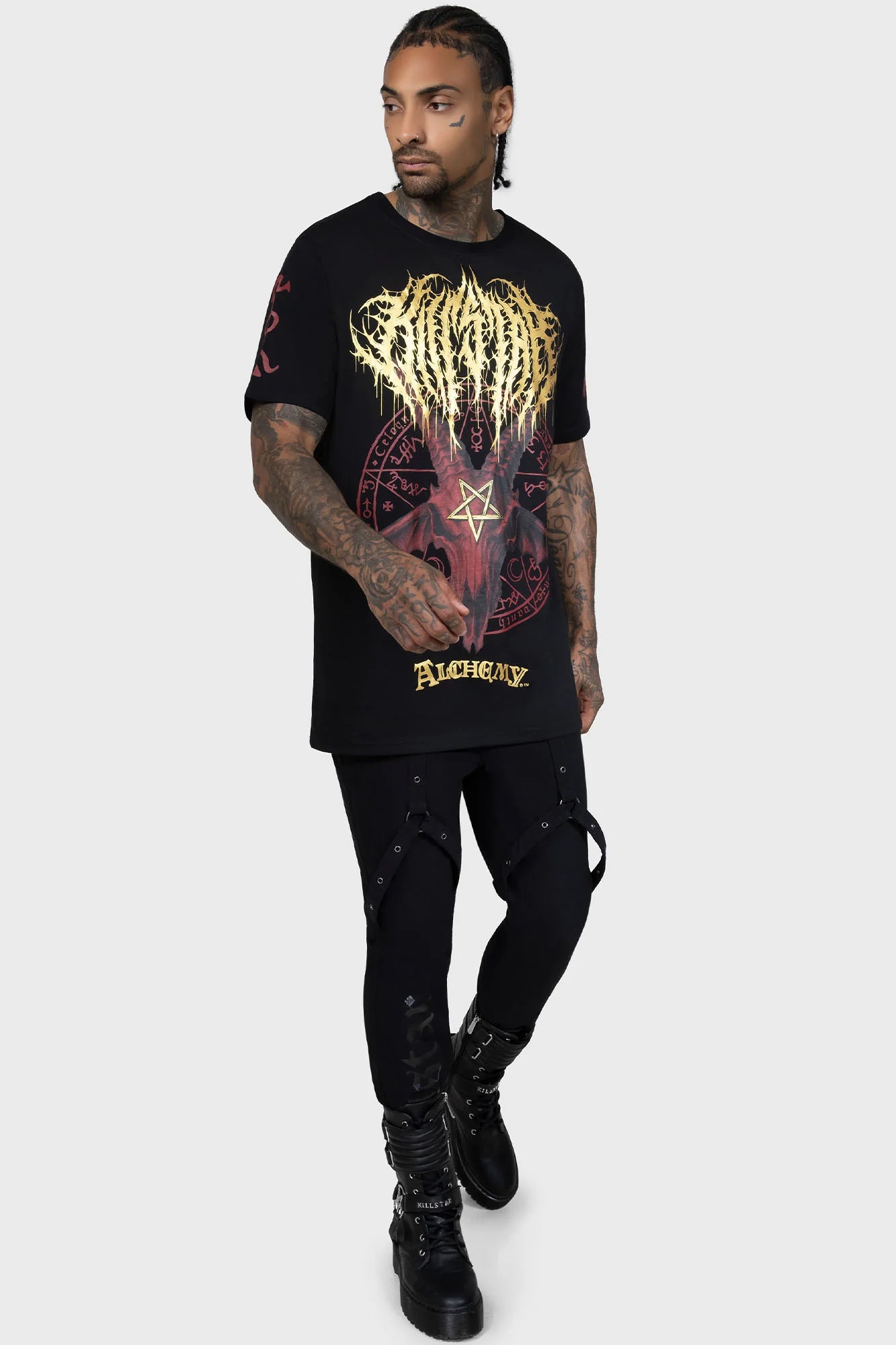 Schwarzes Shirt Baphomet Zisurrû T-Shirt mit Ziegenkopf Print von Killstar