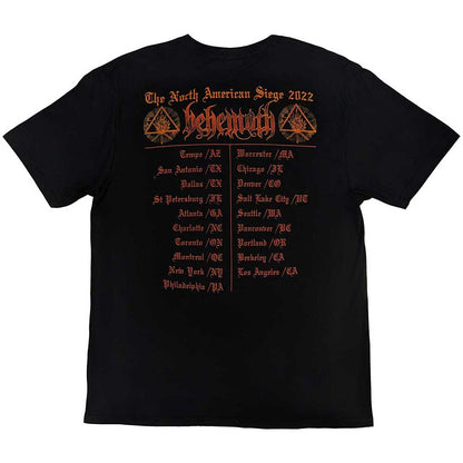 Lizensiertes Behemoth North American Tour '22 Puppet Master Bandshirt mit orangefarbendem Puppenspielerprint und Tourdaten auf Rückseite