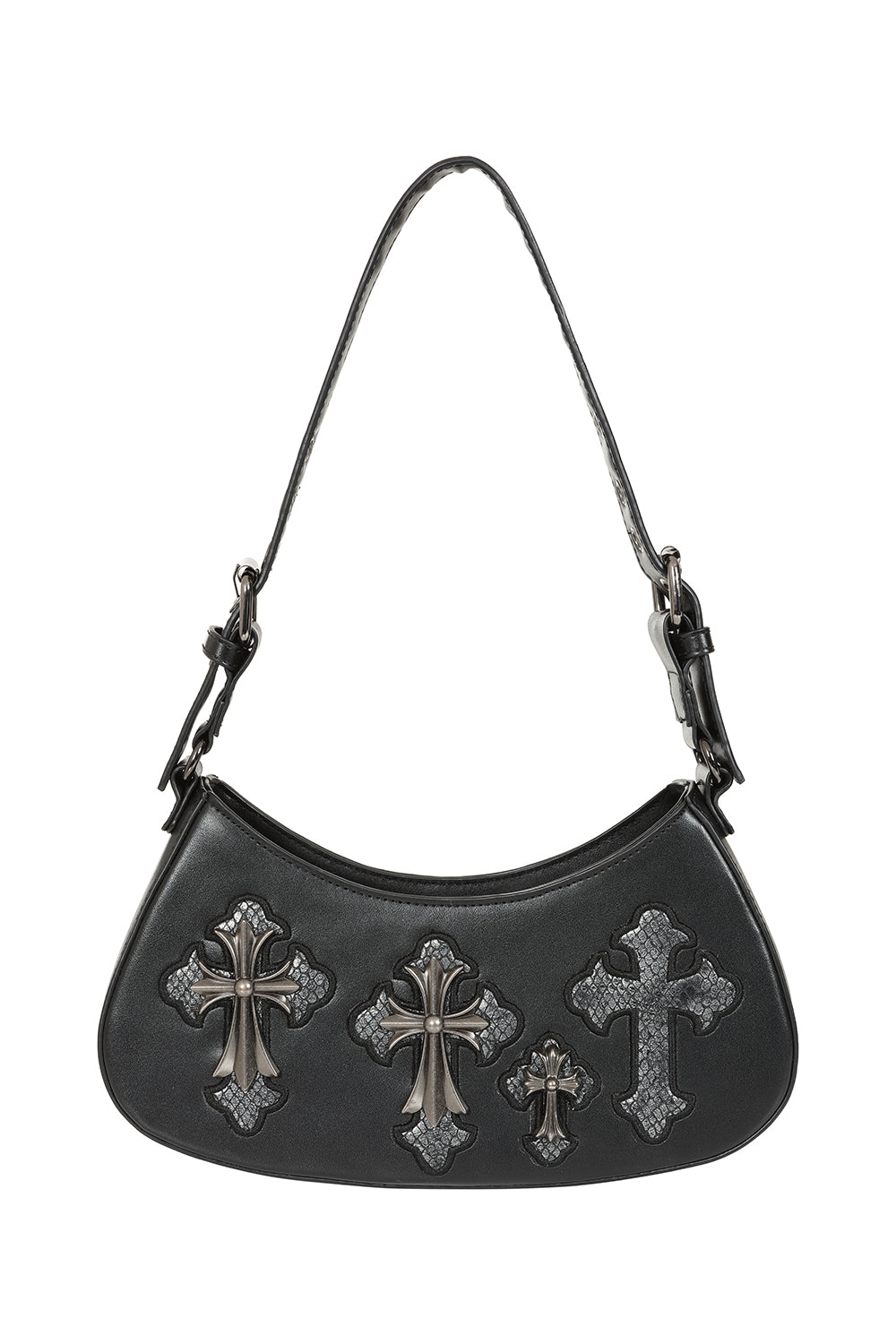 Schwarze Tasche CRYPT CROSS SHOULDERBAG mit Kreuzaplikationen von Banned&nbsp;