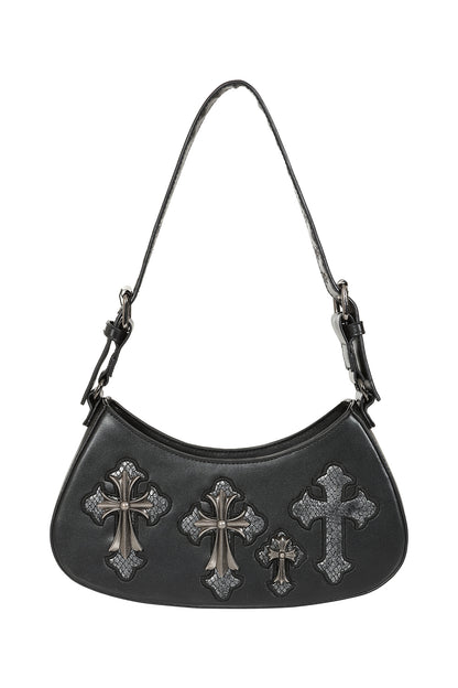 Schwarze Tasche CRYPT CROSS SHOULDERBAG mit Kreuzaplikationen von Banned&nbsp;