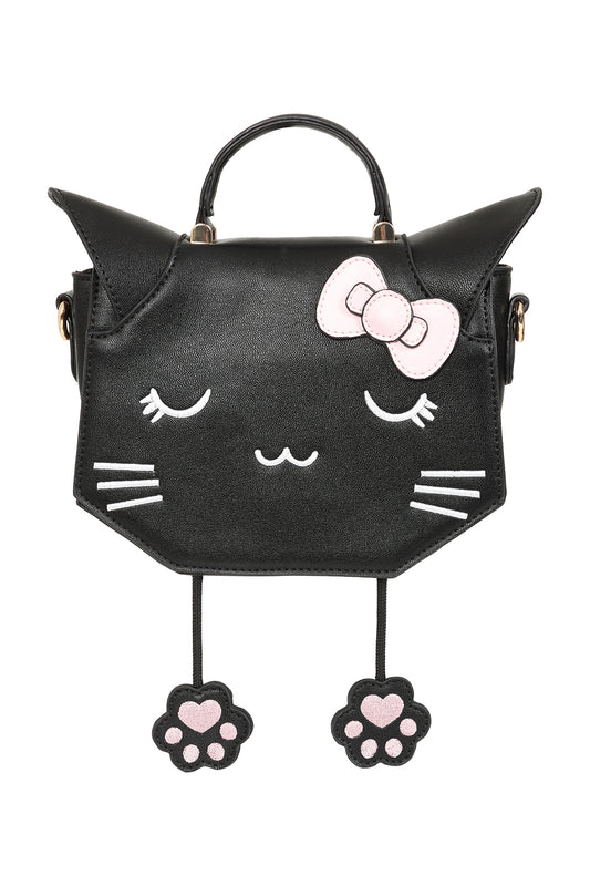 Schwarze Tasche Meowgical Dreams Handbag in Katzenkopfform mit rosaner Schleife von Banned&nbsp;