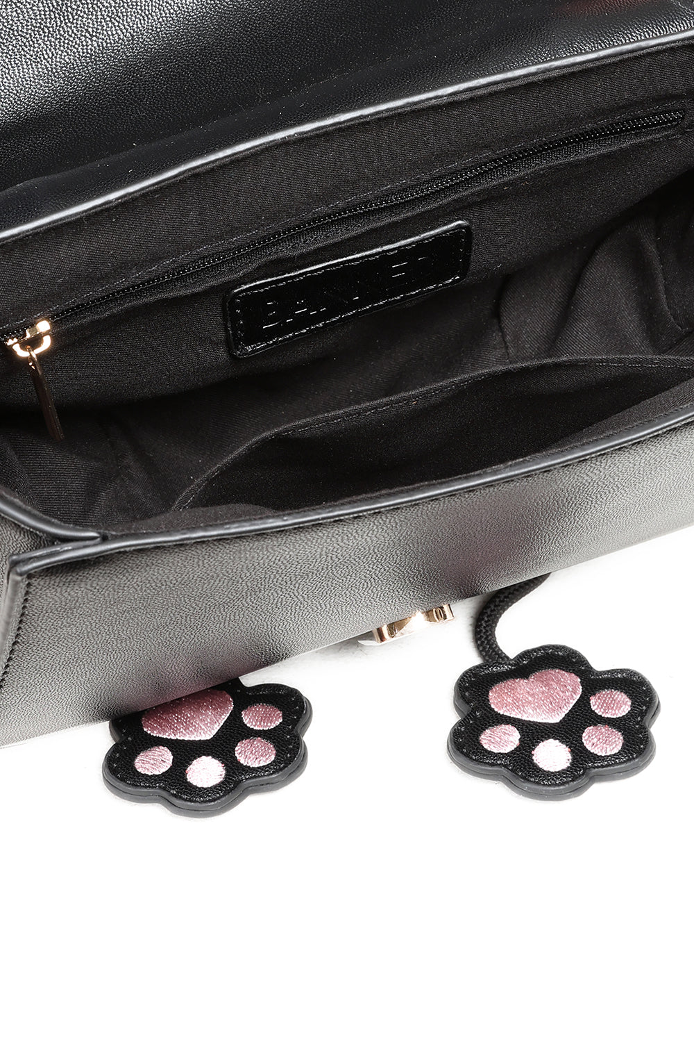 Schwarze Tasche Meowgical Dreams Handbag in Katzenkopfform mit rosaner Schleife von Banned&nbsp;