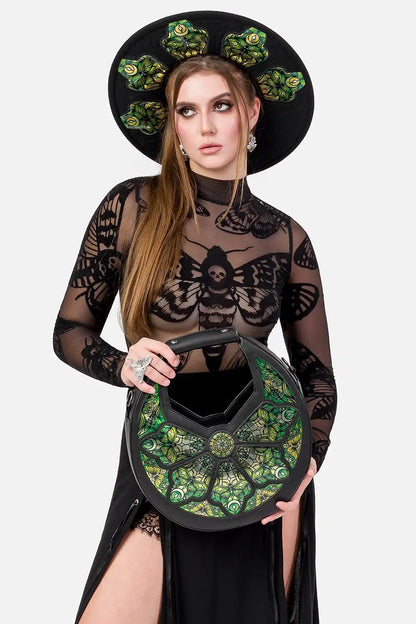 Schwarze Tasche BOTANICAL GREENHOUSE BAG mit Kathedralenfenster Design von Restyle