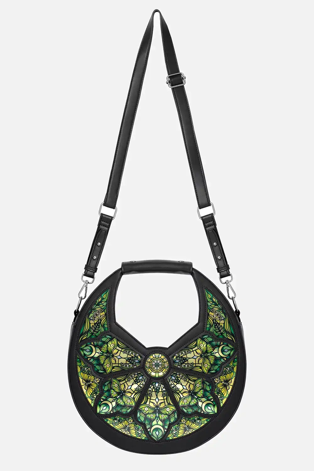 Schwarze Tasche BOTANICAL GREENHOUSE BAG mit Kathedralenfenster Design von Restyle