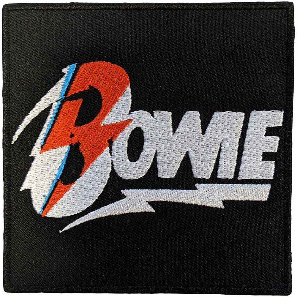 Quadratischer Aufnäher David Bowie Diamond Dogs Flash Logo Patch Nr.43 mit Schriftzug 'Bowie'