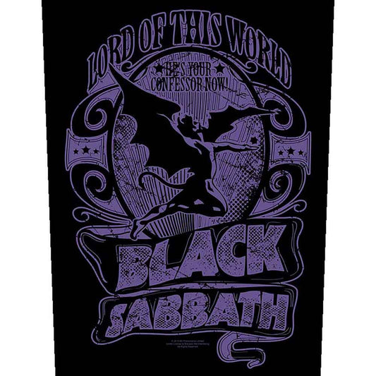 Großer, schwarz-lilafarbender Aufnäher Black Sabbath Lord Of This World Back Patch mit klassischem Teufelsprint im psychedelischen Design