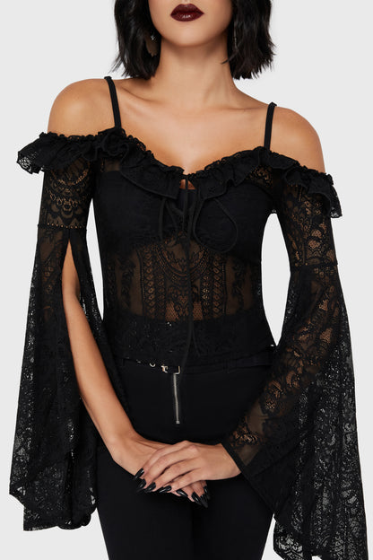 Killstar Breathless Lace Bardot Top Black