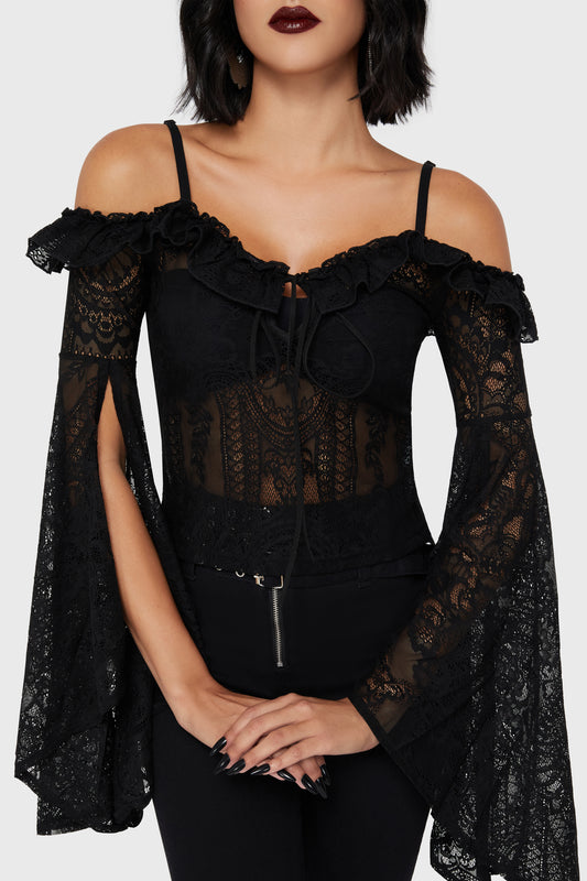 Killstar Breathless Lace Bardot Top Black