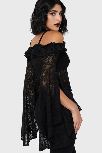 Killstar Breathless Lace Bardot Top Black