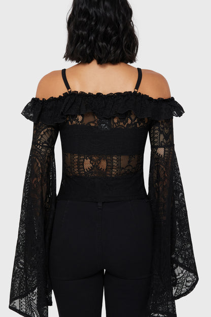 Killstar Breathless Lace Bardot Top Black