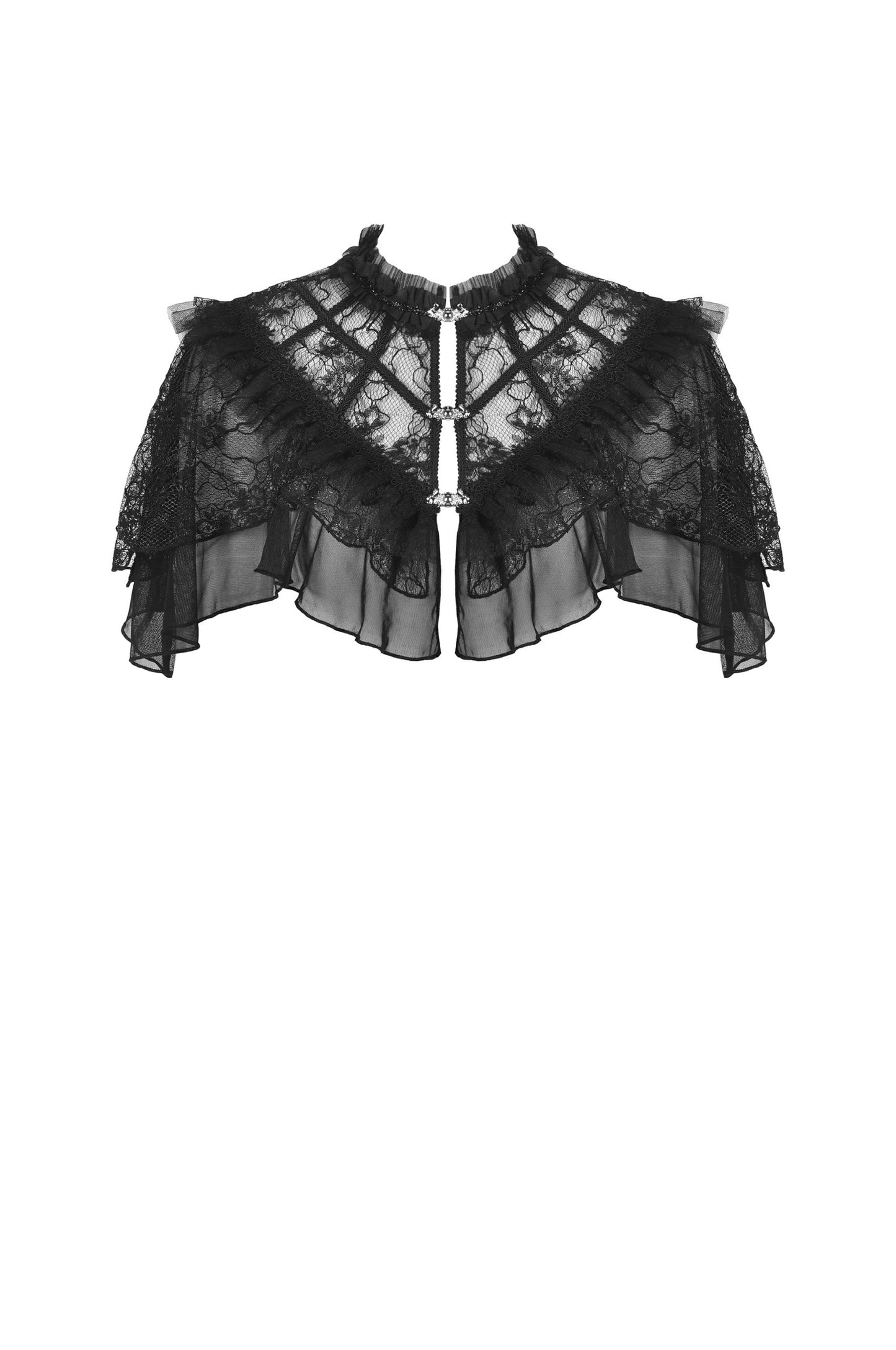 Schwarzer Spitzenkragen AELE BOLERO mit Metallverschlüssen von Dark In Love