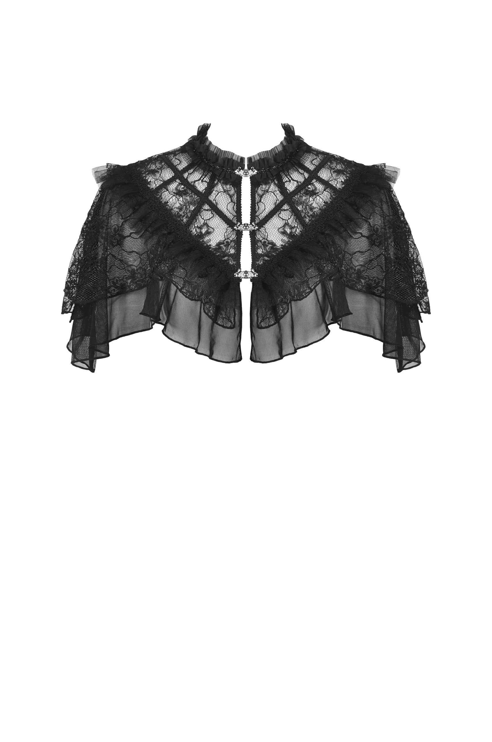 Schwarzer Spitzenkragen AELE BOLERO mit Metallverschlüssen von Dark In Love