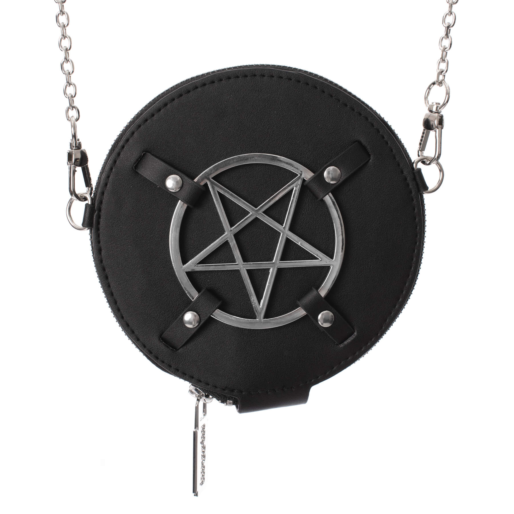 Schwarze Münzbörse HEXLOCK HAVEN COIN PURSE mit Pentagram an der Vorderseite von Poizen Industries