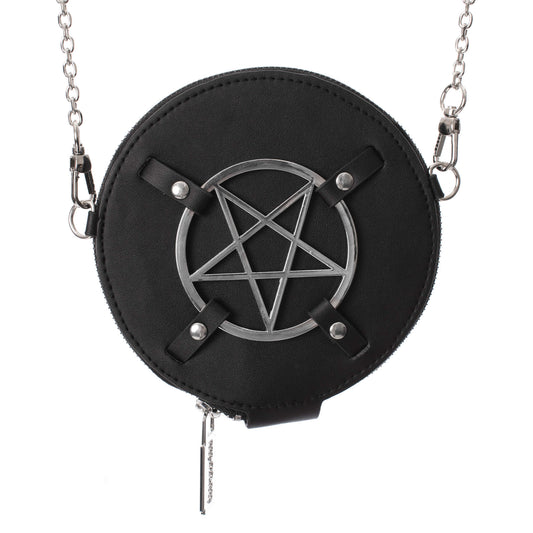 Schwarze Münzbörse HEXLOCK HAVEN COIN PURSE mit Pentagram an der Vorderseite von Poizen Industries