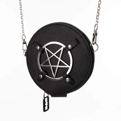 Schwarze Münzbörse HEXLOCK HAVEN COIN PURSE mit Pentagram an der Vorderseite von Poizen Industries