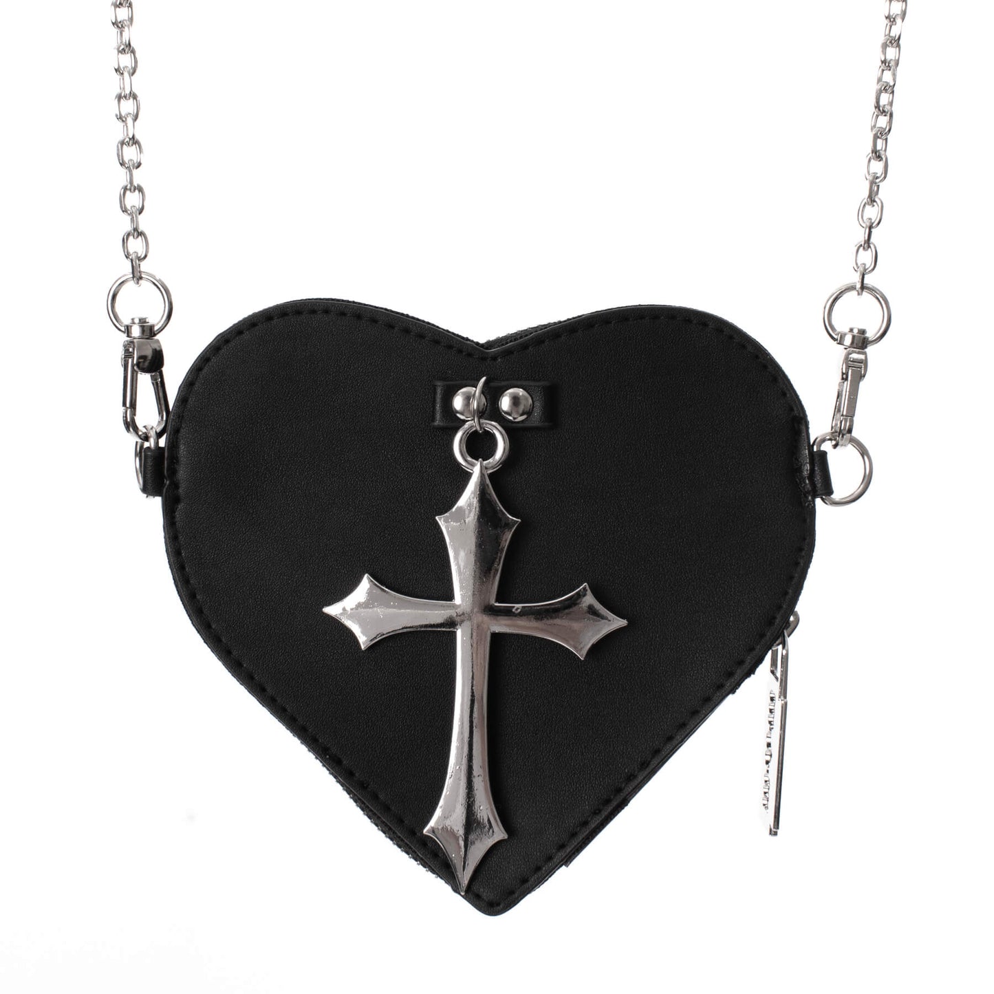 Schwarze Münzbörse FAITHLESS HEART COIN PURSE mit Kreuz an der Vorderseite von Poizen Industries