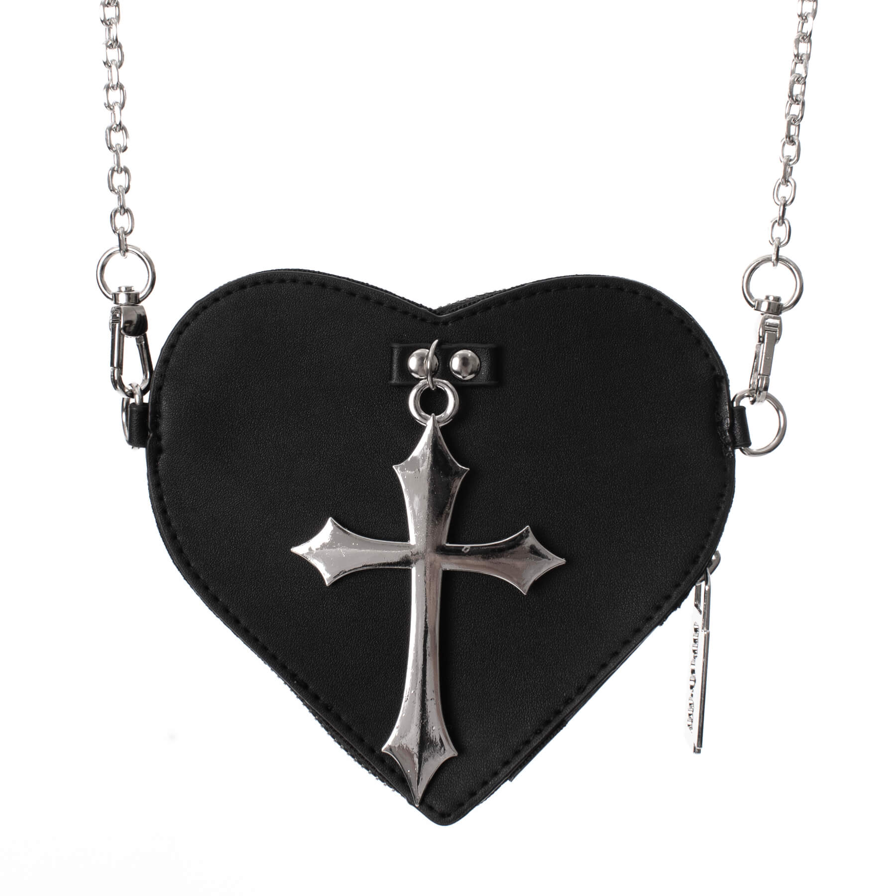 Schwarze Münzbörse FAITHLESS HEART COIN PURSE mit Kreuz an der Vorderseite von Poizen Industries
