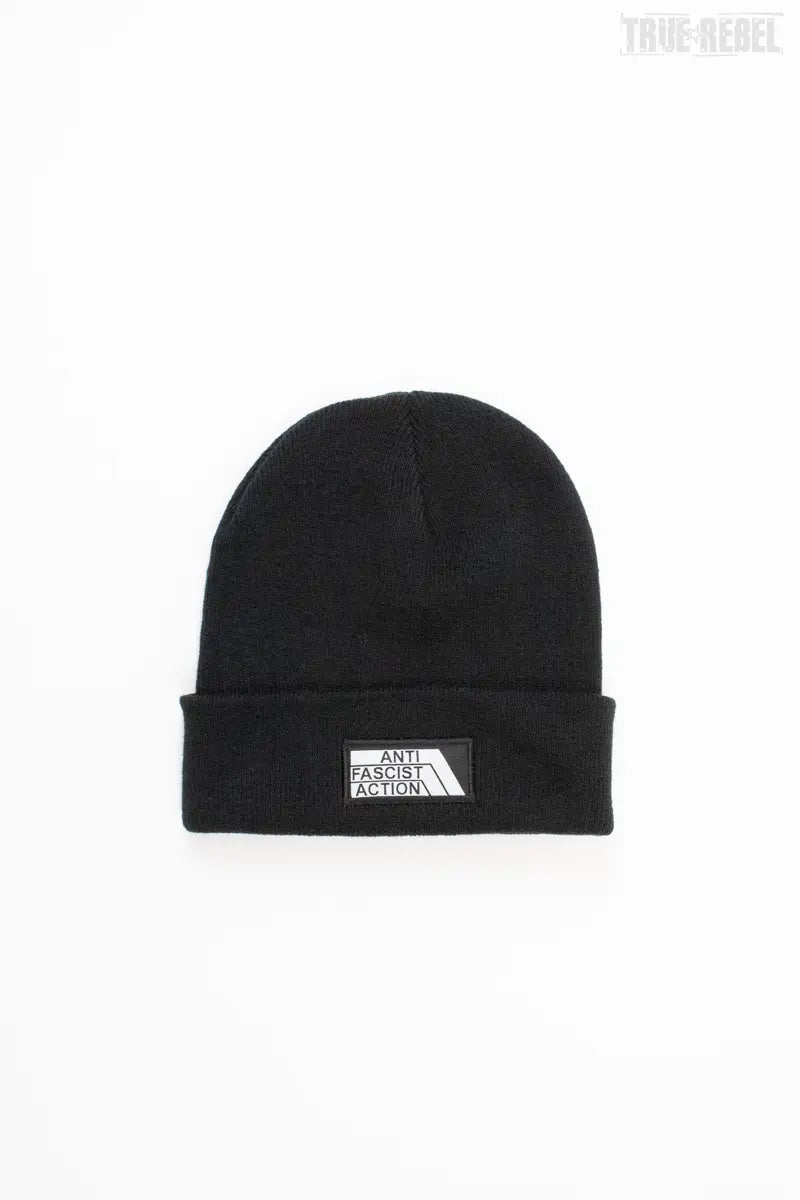 Schwarze Beanie AFA 2.0 Black mit Anti Fascist Action Schriftzug von True Rebel