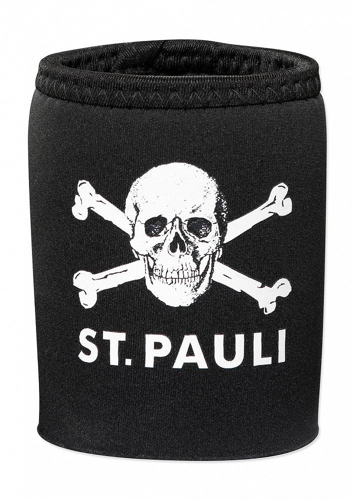 Schwarzer Bierkühler mit weißem Totenkopf von St.Pauli