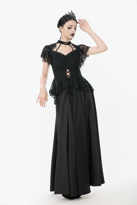 Schwarzes Shirt Black Blossom Lace Top mit Spitzenmuster von Dark In Love