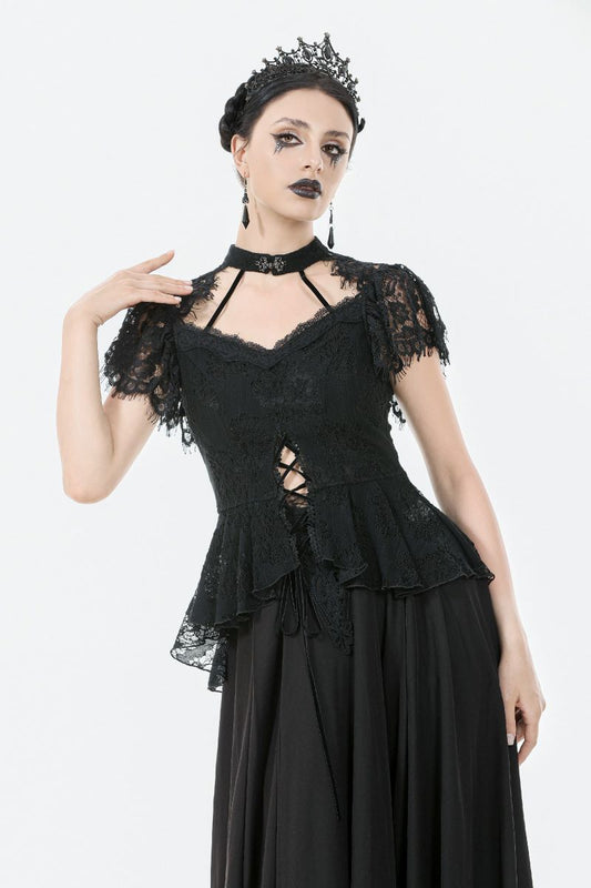 Schwarzes Shirt Black Blossom Lace Top mit Spitzenmuster von Dark In Love