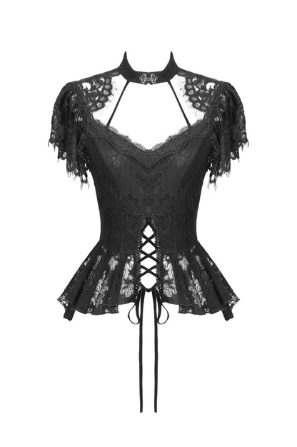 Schwarzes Shirt Black Blossom Lace Top mit Spitzenmuster von Dark In Love