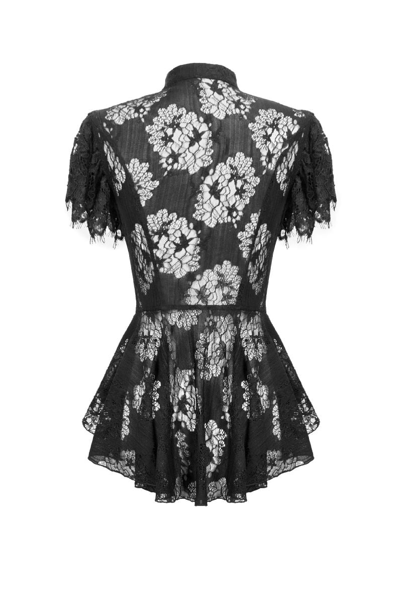 Schwarzes Shirt Black Blossom Lace Top mit Spitzenmuster von Dark In Love